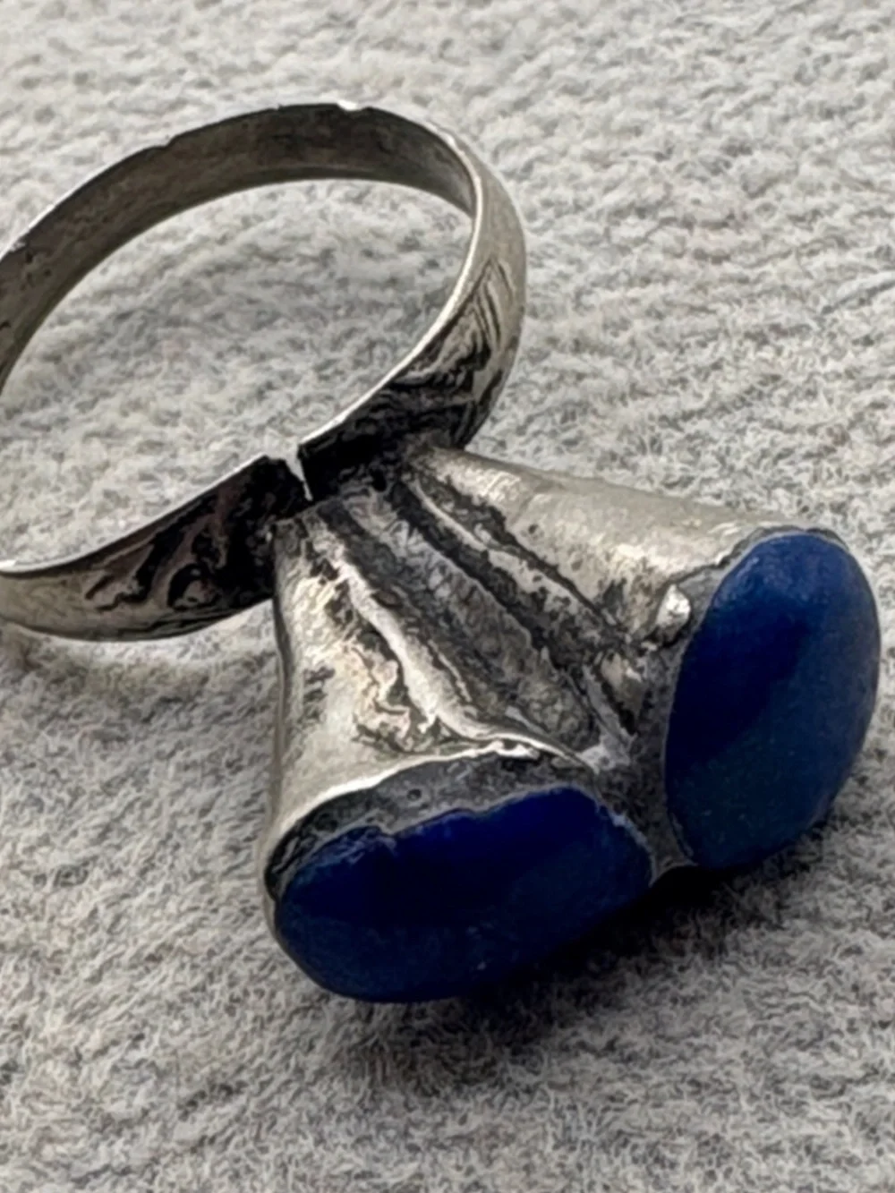 Antique Lapis Lazuli Turkmen Afgani Sterling Double Cabachon Statement Ring 8.5